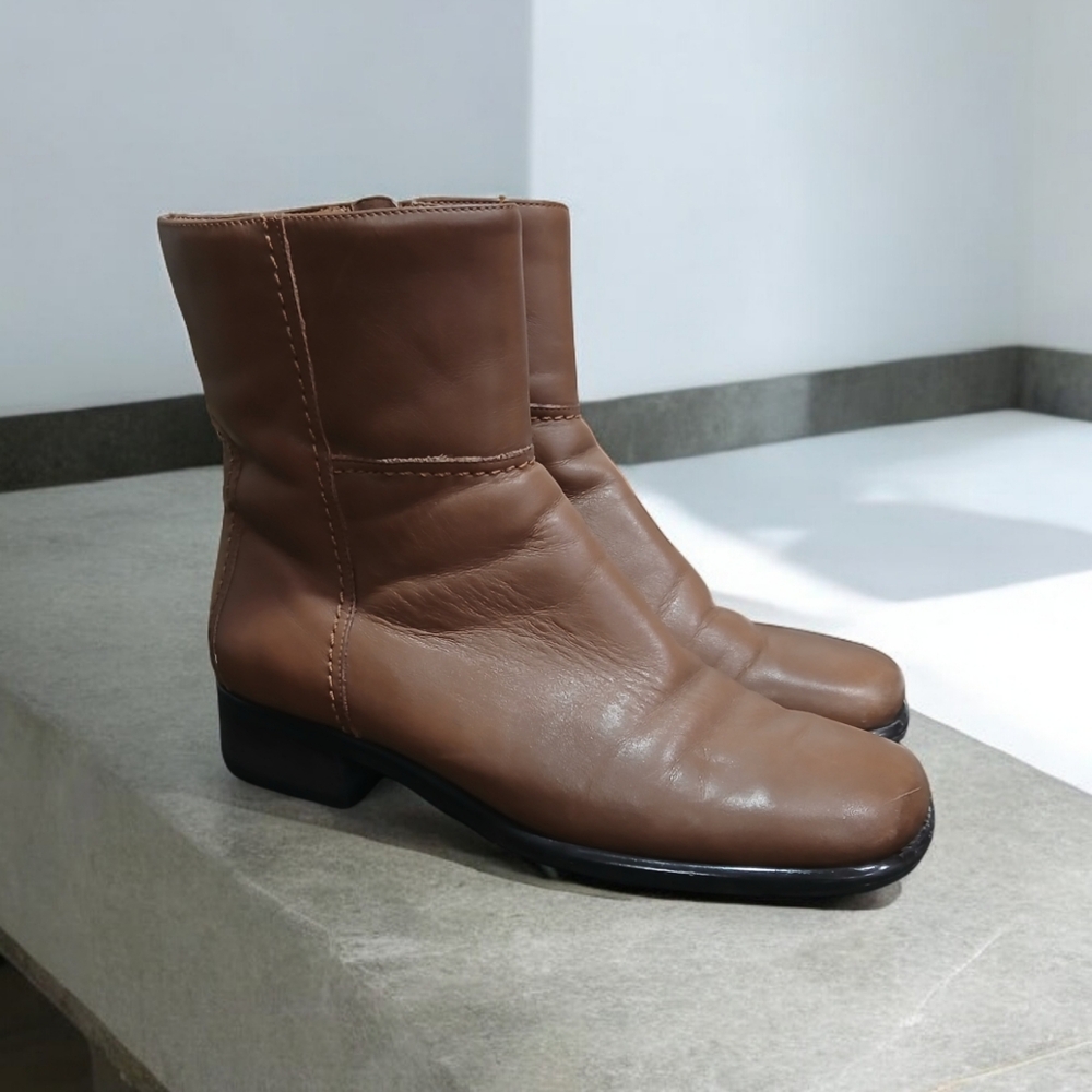 Trotters Elm Leather Zip Boots Light Brown Cognac Camel Womans size 6.5